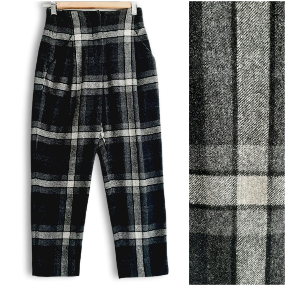 WILFRED Aritzia Chambery High Rise Crop Check Plaid Pant Wool Cashmere Sz 00